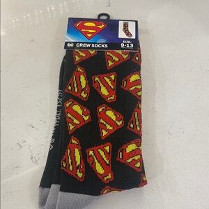 DC Kids Superman Black and Yellow Crew Socks. Size 9-13 new in package